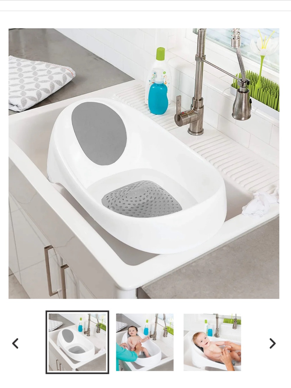 Boon Soak 3-Stage Baby Bath - White with Gray Inserts